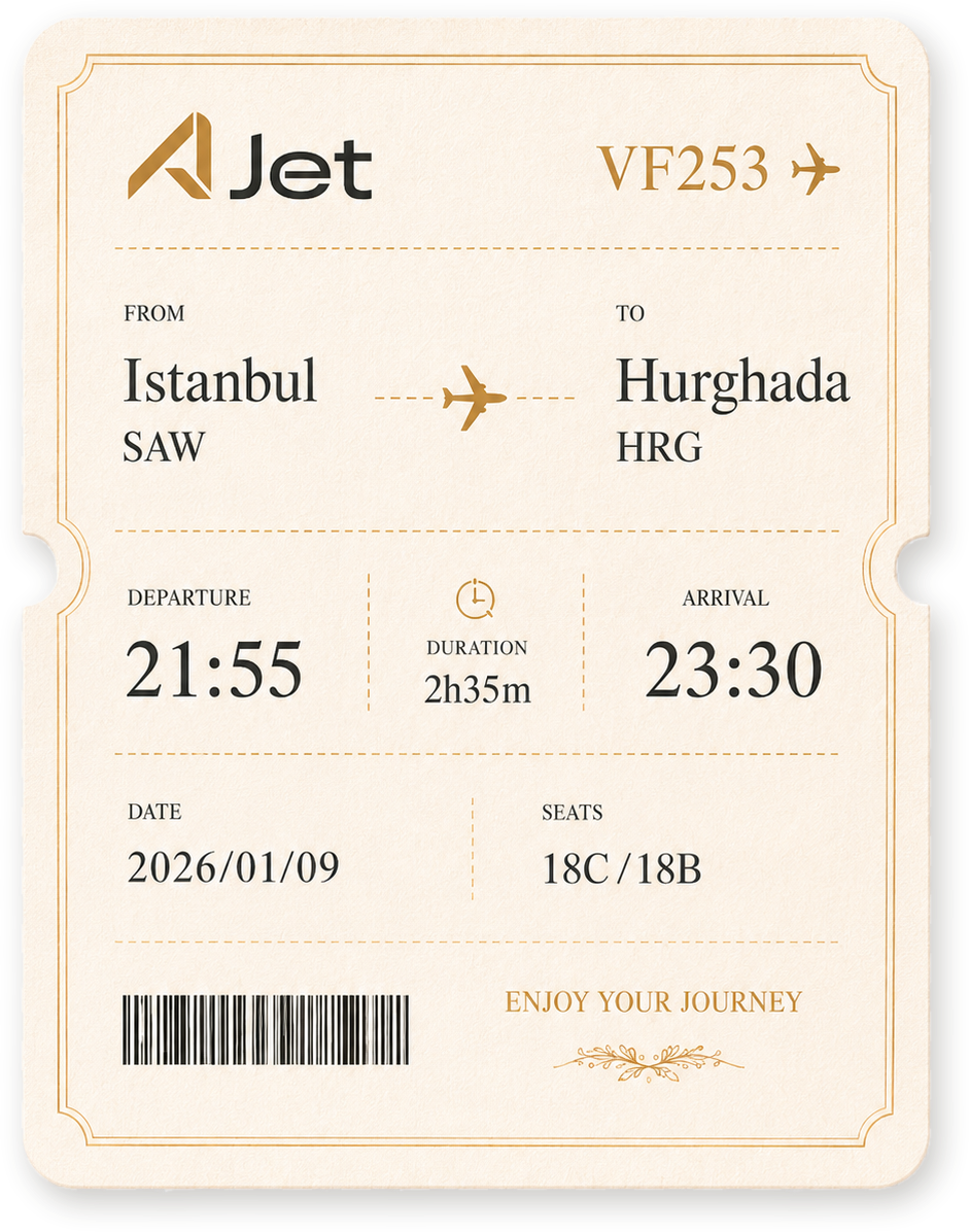 AJet VF253 Istanbul SAW 到 Hurghada HRG 登机牌